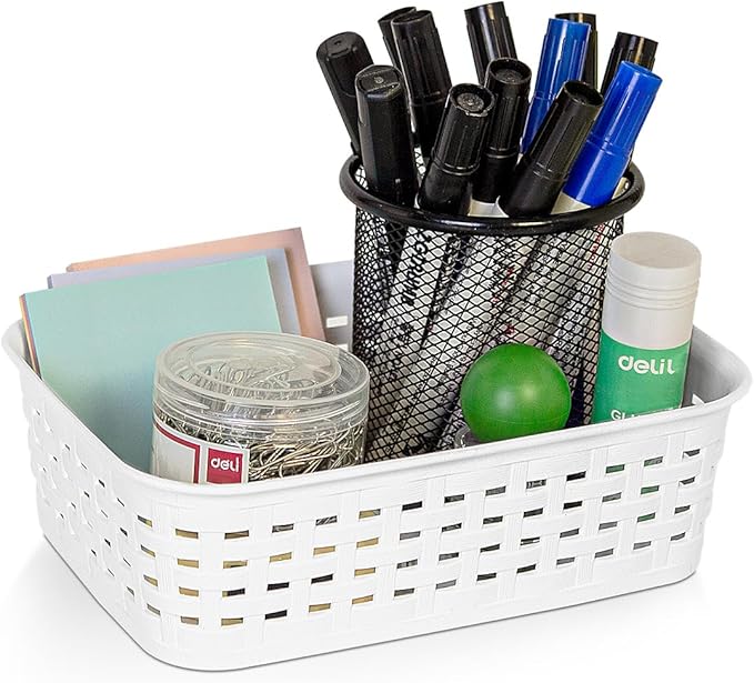 Soddeph Plastic Storage Baskets for Cabinets, Household Pantry Organization with Handle,Organizer Bins for Room,Bathrooms,Under-Sink,Kitchen (White, XS-3PACK)