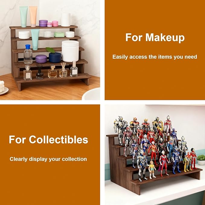 5 Tier Wood Cupcake Stand, Perfume Organizers, Cologne Organizer for Men, Display Risers for Dessert, Spice, Candles, Matcha Station, No Tools Required to Install