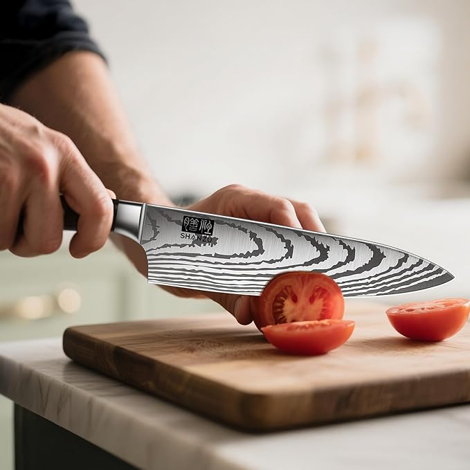 SHAN ZU Japanese Chef Knife Set 5 PCS, High Carbon Stainless Steel Ultra Sharp Kitchen Knives for cooking, Professional Chef Knife Set with Ergonomic Pakkawood Handle