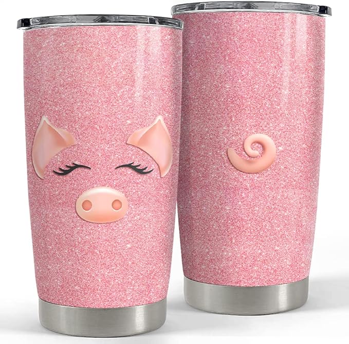 SANDJEST Pig Tumbler Glitter 20oz Tumblers with Lid Gift for Women Girl Daughter Sister Animal Lovers Christmas Birthday