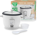 GreenLife Rice Cooker with Removable PFAS-Free Nonstick Pot, 3-Cups Uncooked/6-Cups Cooked, One-Switch Design, Auto Keep Warm Function, Soup, Grains, Oatmeal, Wood Handle, White