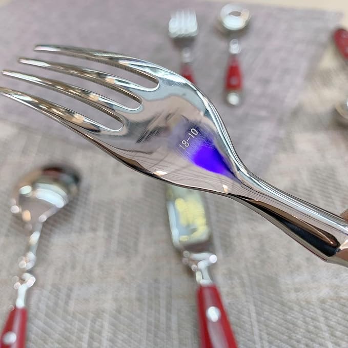 IKXO 16 Pieces Red Gum Wood Handle Silverware Set for 4, Exquisite Ergonomic Flatware Set Food-Grade Stainless Steel Cutlery Set, Tableware Eating Utensils, Mirror Finished, Dishwasher Safe…