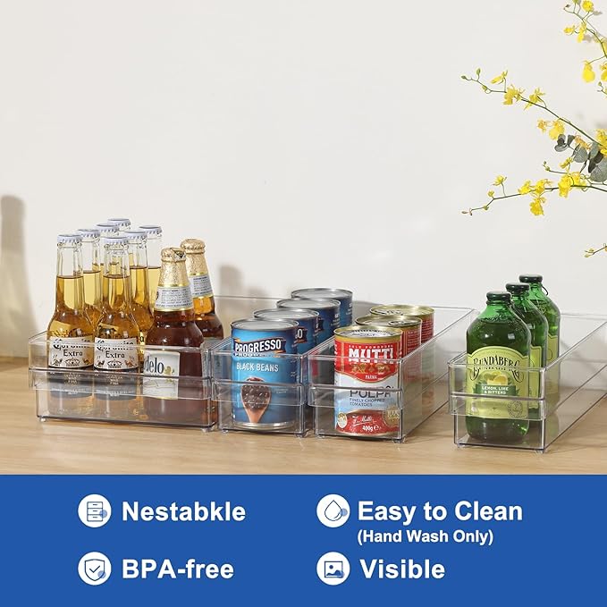 Plastic Storage Bins, 2 Pack Stackable Fridge Organizer Bins, Freezer Storage Bins, Clear Refrigerator Organizer Bins, Multipurpose Kitchen Pantry Organizers and Storage (S)