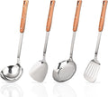 FJNATINH Kitchen Utensils Set, Wok Spatulas, Ladle, Skimmer Spoon, Slotted Turners, Heat Resistant Stainless Steel Wok Tools for Serving, Cooking, Stirring, 4Pcs