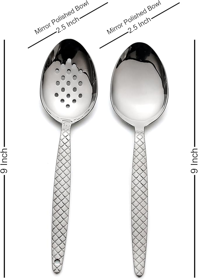 Chef Kunz Spoon | Pack of 2 | 18/10 Stainless Steel Professional Chef's 9 inch Solid Bowl Silver Plating Spoon | Non-Slip Grip Spoons for Basting, Quenelle, Serving, Sauces