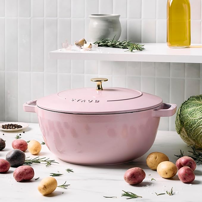 Staub Cast Iron Essential French Oven, Dutch Oven, 5-quart, serves 5-6, Made in France - Peony Pink