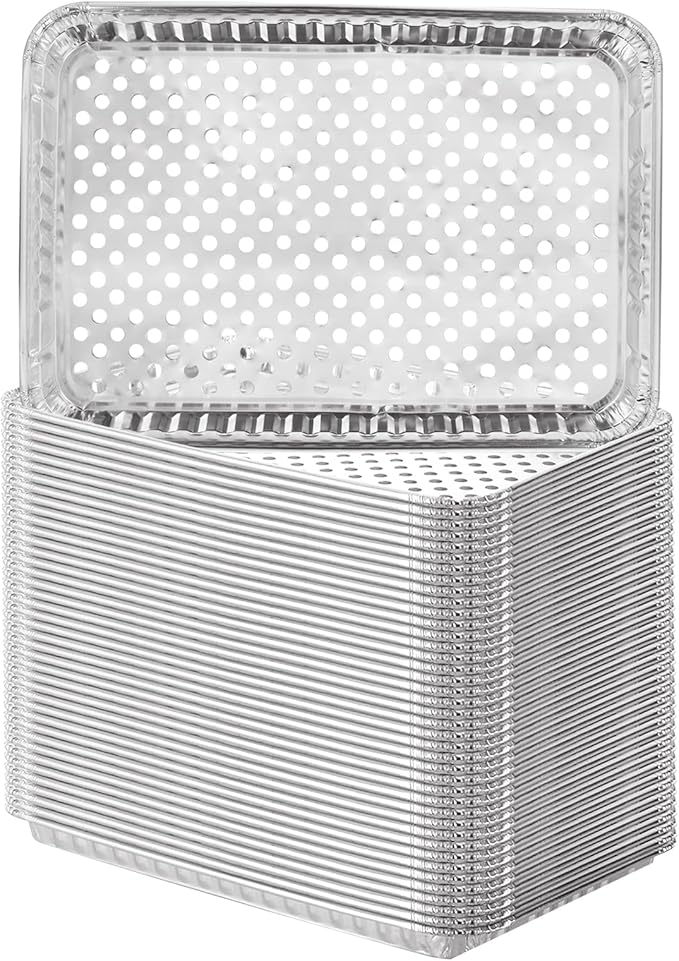 20 Pack Disposable Aluminum Foil Grill Topper Pans with Holes, Perforated Grill Grate Liners Trays for Outdoor Grills, BBQ Grill Accessories for Outdoor Cooking and Camping, 16.2 x11.7 Inch
