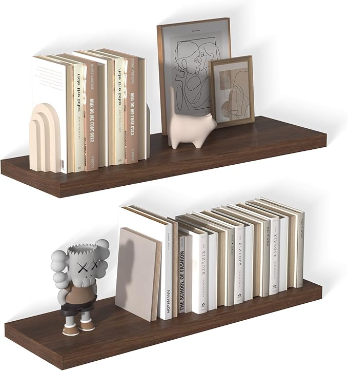 12 Inch Deep Floating Shelves for Wall 2 Pack Floating Shelfs Large Storage Space Wall Decor Display Shelf for Bathroom Living Room Bedroom Kitchen 36" W x 12" D x 1.2" H Walnut