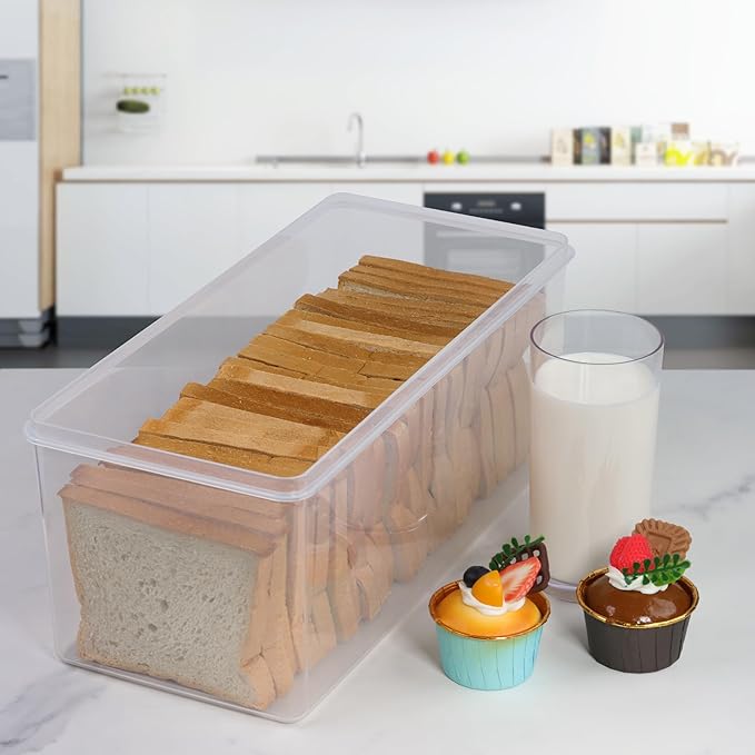 Tiawudi 2 Pack Bread Box, Plastic Bread Container, Large Sandwich Holder, Bread Storage Container for Kitchen Counter, Bread Keeper with Airtight Lid, Bread Saver, 9 Qt / 8.5L Each