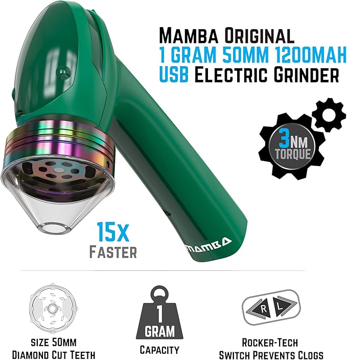 Mamba Original 1g Green USB Electric Herb Grinder. Small Portable Metal Herbal Machine & Spice Mill for the Kitchen