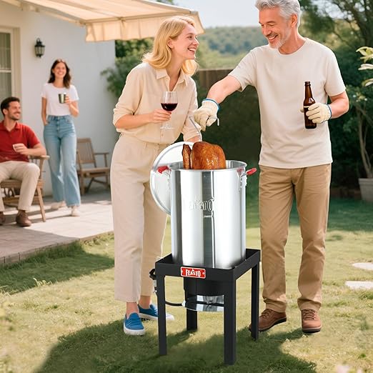 30QT Turkey Fryer, Aluminum Deep Fryer & Seafood Crawfish Boiler Steamer with Basket, CSA Certified 50,000BTU for Outdoor Cooking Thanksgiving Day