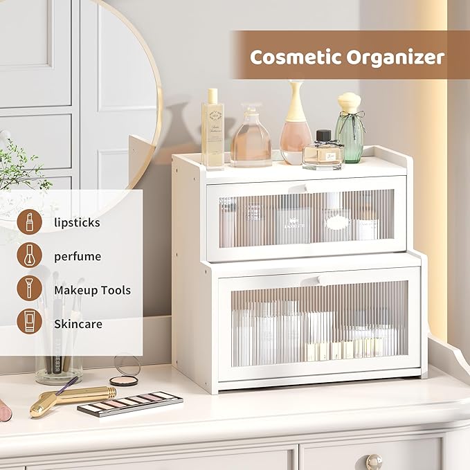 FILWH Bread Box for Kitchen Countertop Double Layer Large Corner Bread Box Capacity Bread Storage Bin Farmhouse Breadbox Container Organizer Cabinet Cupboard (White)