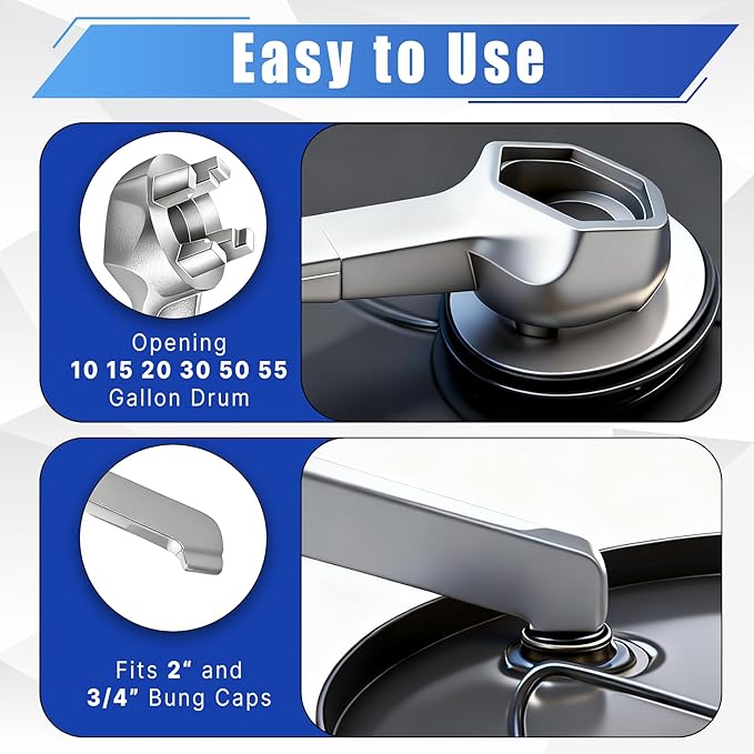 Bung Wrench 55 Gallon,2 Pack Aluminum Drum Plug Barrel Wrench for Opening 10 15 20 30 55 Gallon Drum, Drum Opener Tool For Most Standard 2 in and 3/4 Plugs On Tight-Head