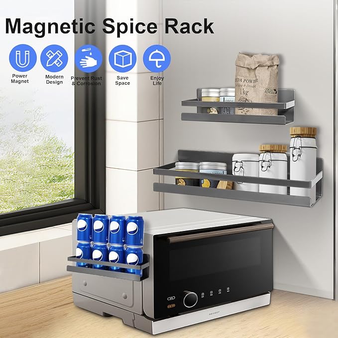 Uten Large Spice Rack for Refrigerator, 2 Pack Strong Magnetic Shelves, Moveable Fridge Organizer, Perfect Space Saver