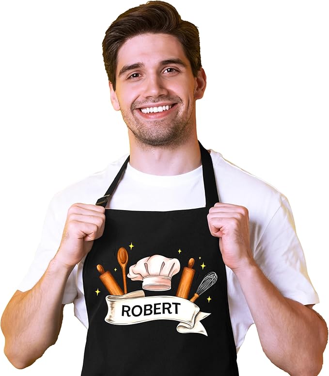 Personalized Unisex Baking Apron with Custom Name- Adjustable Baker Apron with 2 Pockets - Perfect for Mothers Day - Gift for Mom, Sister - Custom Kitchen Apron, Baking Dad Apron, Father's Day Gift