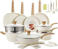26Pcs Pots and Pans Nonstick Ceramic Cookware Set Nontoxic Kitchen Cooking Set with Steamers Utensils Induction Compatible, PFAS/PFOA Free, Oven and Dishwasher Safe, Cream White