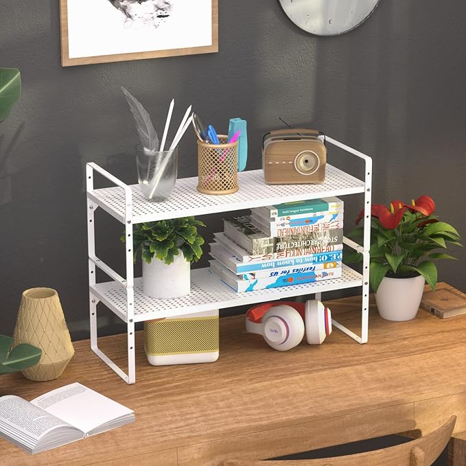 Cabinet Organizer Shelves,3 Pack of Expandable Spice Racks,Space Saving Storage Shelves for Kitchen,Pantry,Bathroom, Bedroom, Under Sink,Office,Table Surfaces & Counter,White Modern Style