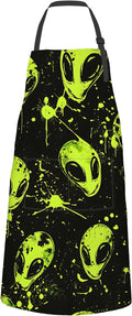 Green Alien Apron,Oxford Fabric Adjustable Kitchen Apron with 2 Pockets,Waterproof Cooking Aprons for Men Women Mom Wife Dad,Ideal Gifts for Coffee House,Shop,Baking,BBQ,Housewarming,28x33in