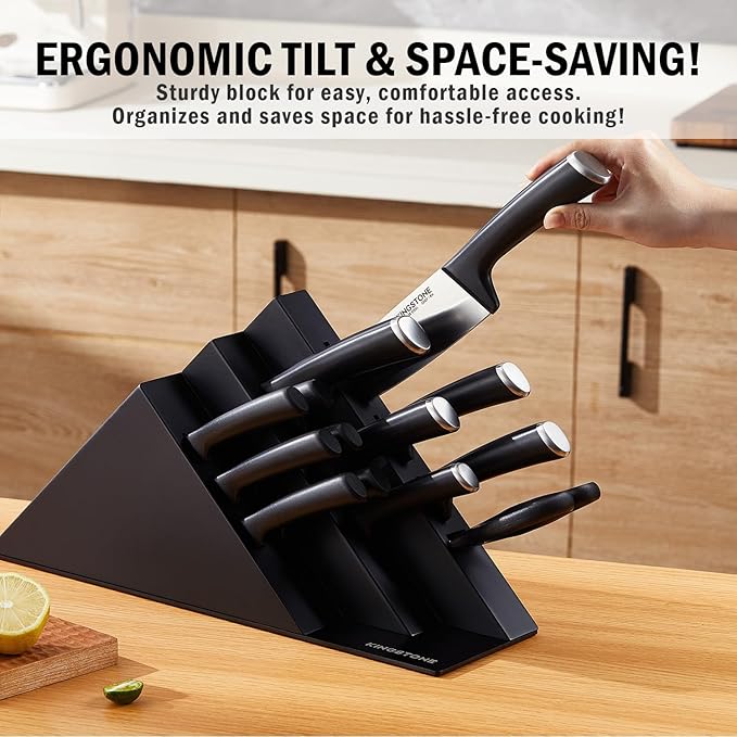 KINGSTONE 14-Piece Knife Block Set, High-Carbon Stainless Steel Knives with Ergonomic Non-Slip Handles, Ultra Sharp & Dishwasher Safe, Black