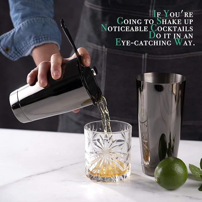 Homestia Boston Cocktail Shaker Black, Cocktail Shaker Tins Weighted, Bar Shaker Set Bartender Shakers for Bartending - Martini Shaker Stainless Steel Drink Mixer, Bar Tools Metal Shaking Tin
