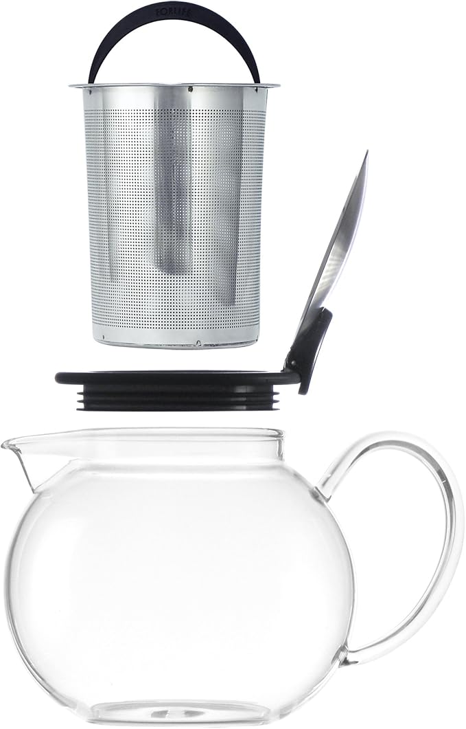 FORLIFE Bola Glass Teapot with Basket Infuser, 25oz./750ml., Lime