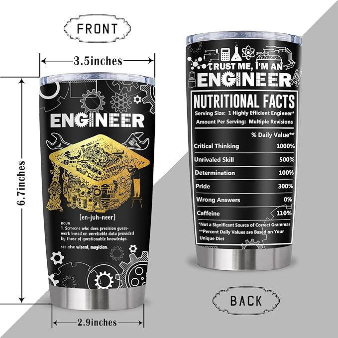 Engineer Gifts, Gift for Engineers Tumbler 20Oz, Mechanical Engineering Gifts for Men, Civil Engineering Student Graduation gift