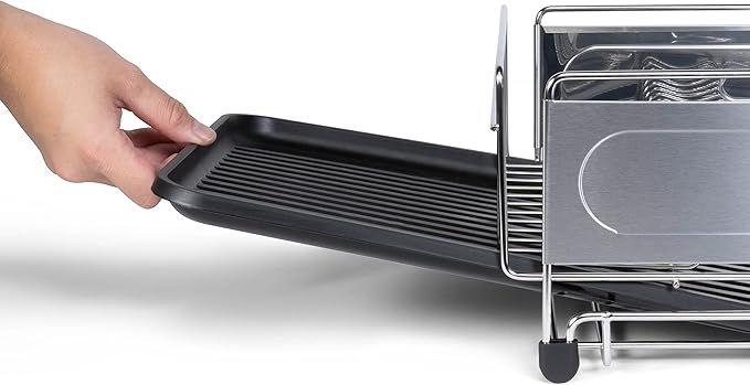 happimess DSH1000A Compact 17.25' Fingerprint-Proof Stainless Steel Dish Drying Rack, Dish Rack with Wine Glass Holder, Utensil Holder, Stainless Steel/Black, Silver/Black
