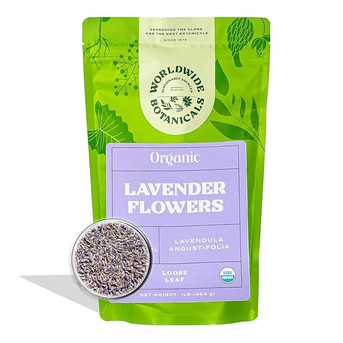 Worldwide Botanicals Organic Lavender Flowers, 1 lb, Pure European Lavender buds, Perfect for Aromatherapy, Sachets, Wedding celebrations, Tea flavoring, Eye pillows Scenting The Home