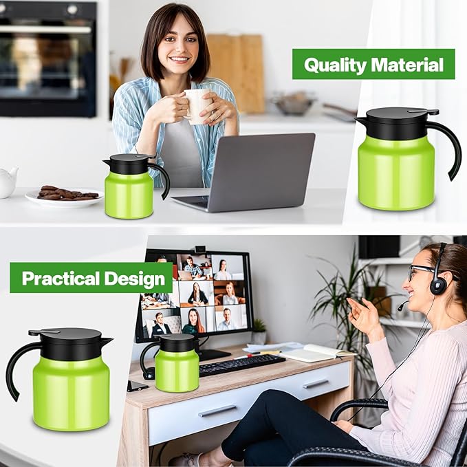 2 Pcs Thermal Coffee Carafe for Keeping Hot/Cold Stainless Steel Small Coffee Creamer Container Double Wall Vacuum Insulated Tea pot Beverage Dispenser for Milk Hot Chocolates (Green,27 oz)