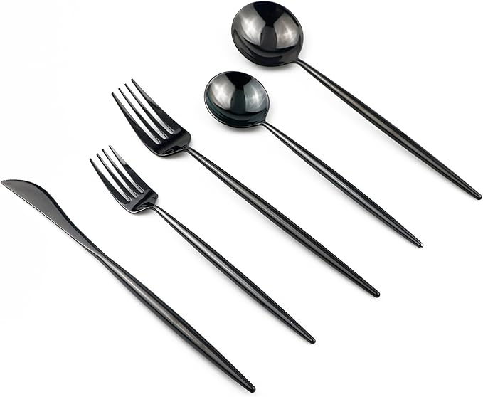 20-Piece Flatware Set, 18/10 Stainless Steel Dishwasher Safe, Mirror Polishing Black