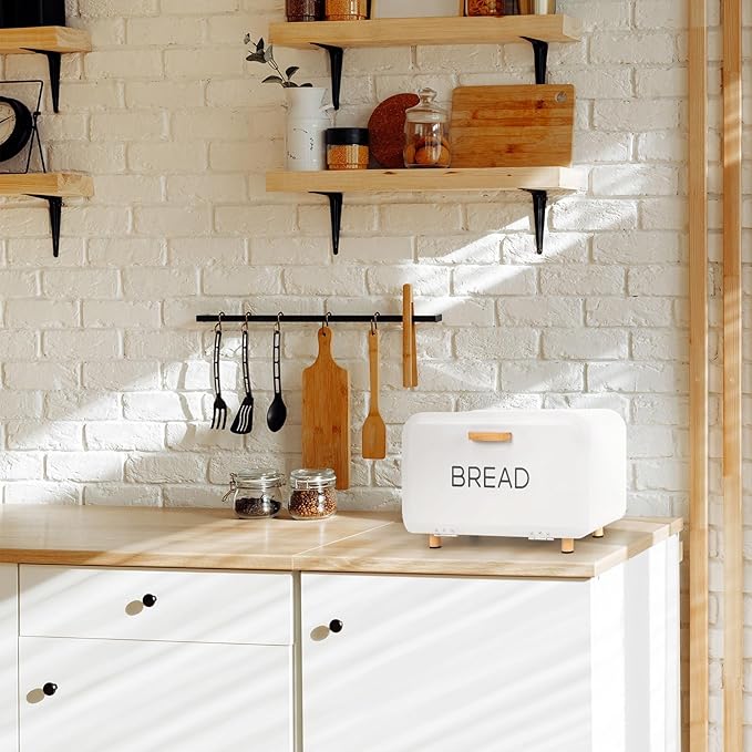 White Bread Box for Kitchen Countertop - Large Capacity Bread Storage Container vintage bread box - Stylish Metal Bread Bin