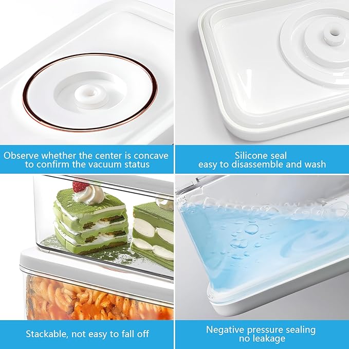 Vacuum Seal Containers for Food Storage, 3Pcs Food Sealed Containers with Lids (Vacuum Sealer Not Included) for Meal Prep and Food Storage, 100% Leak-proof, BPA-Free