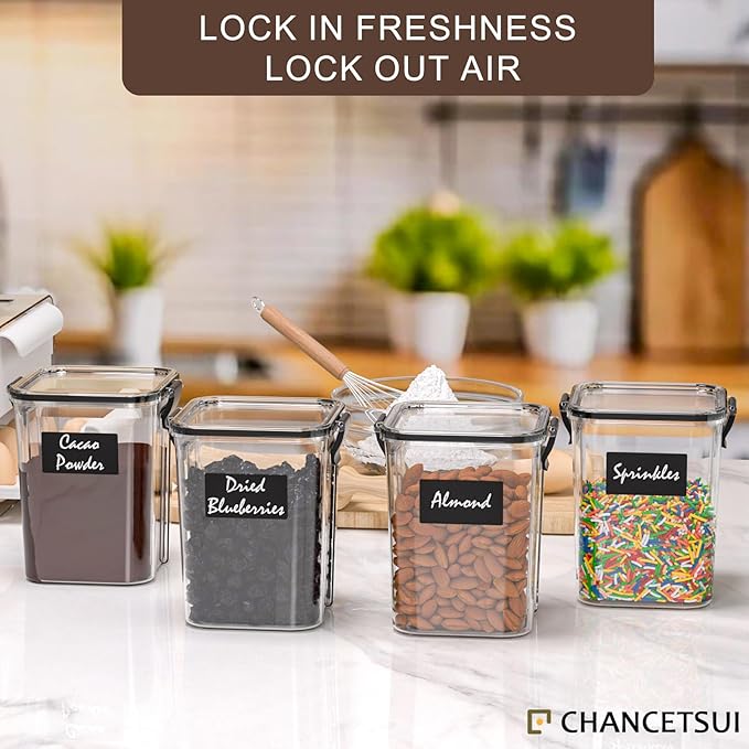 CHANCETSUI Small Airtight Food Storage Containers with Lids: Kitchen Pantry Organization for Dry Baking Ingredients BPA Free Clear Plastic 2-Piece Canister Set, 1.1 qt /1 L