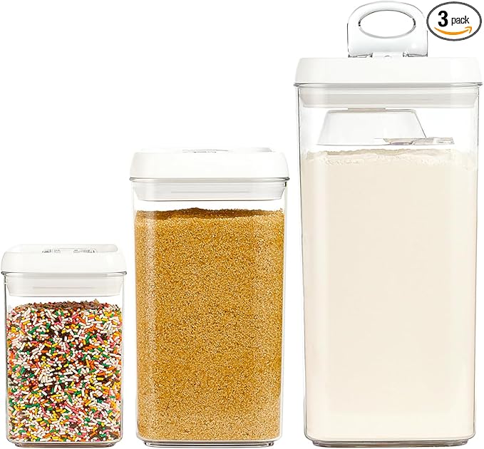 Felli Flip Tite Acrylic Food Storage Container with Lid 6” XL Air Tight Ring Seal Flip Top, Plastic Kitchen Baking Canister for 5 lb Flour Sugar Rice Protein Powder Pantry Organizer (Nest-L, White)