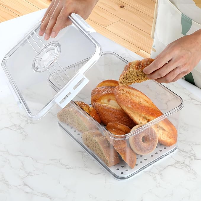 Large Bread Box For Kitchen Countertop,White Bread Containers Storage Airtight Loaf,Plastic Breadbox,Bread Storage For Homemade Bread,Clear Fresh Bread Keeper