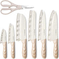 Astercook Knife Set, 13 Pieces Kitchen Knives Set with Ceramic Coating, Stainless Steel Chef Knife Sets with 6 Blade Guards, Dishwasher Safe Knives with Wooden Handle, White