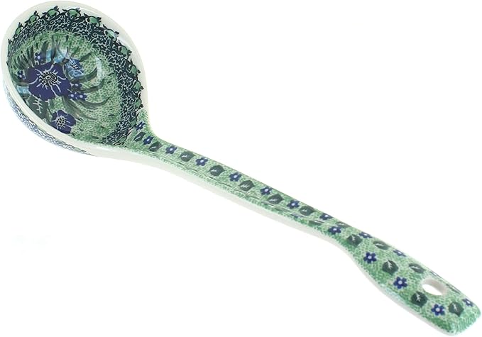 Blue Rose Polish Pottery - Blue Sapphire Fields Soup Ladle - 12.5" Long - Beautiful Ladle for Gravy & Soup