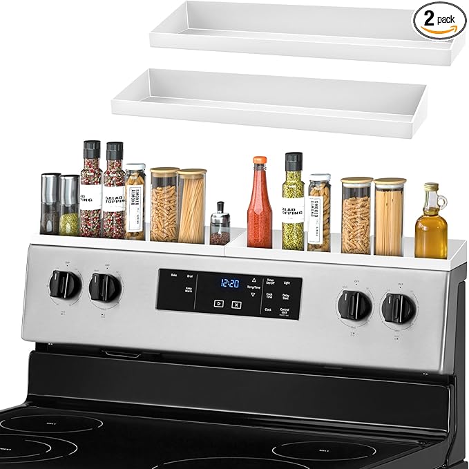 30" Magnetic Stove Top Shelf Spice Rack,2 Pack 15" kitchen Seasoning Organizers Storage Gadgets Spice Rack Over The Stove Shelf Metal (White-2 Pack 15")