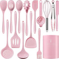 Silicone Kitchen Utensils Set - 15 Pieces Non Toxic Silicone Utensils Set For Cooking，428°F Heat Resistant Food Grade Kitchen Tools，Dishwasher Safe (Pink, 15 Piece Set)
