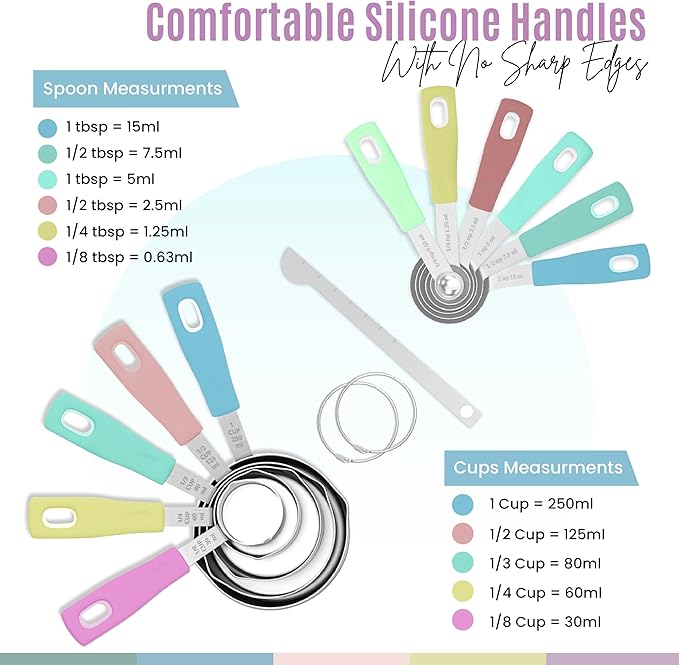 Nextop 14-Piece Stainless Steel Measuring Cups and Measuring Spoons Set with All Stackable Sizes and Leveler for Dry Ingredients, Complete Set for Kitchen & Baking Measuring Tools (Purple Set)