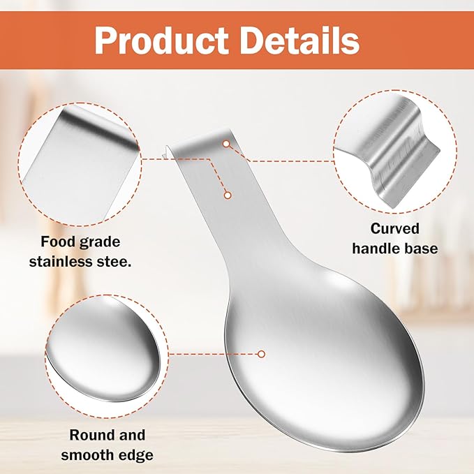 10 Pcs Stainless Steel Spoon Rest, Spatula Ladle Holder Utensil Spoon Rest for Stove Top/Countertop Heavy Duty Ladle Holder Dishwasher Safe for Kitchen Cooking Utensils, 10.24 x 3.86 Inch (Silver)