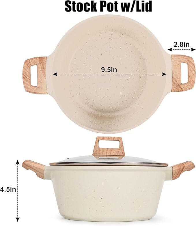 4.5 QT Nonstick Stock Pot with Lid, Ceramic Cookwear Soup Pot, Large Casserole with Lid, Easy to Clean Non Stick Cooking Pot Cookware PFOA Free, White