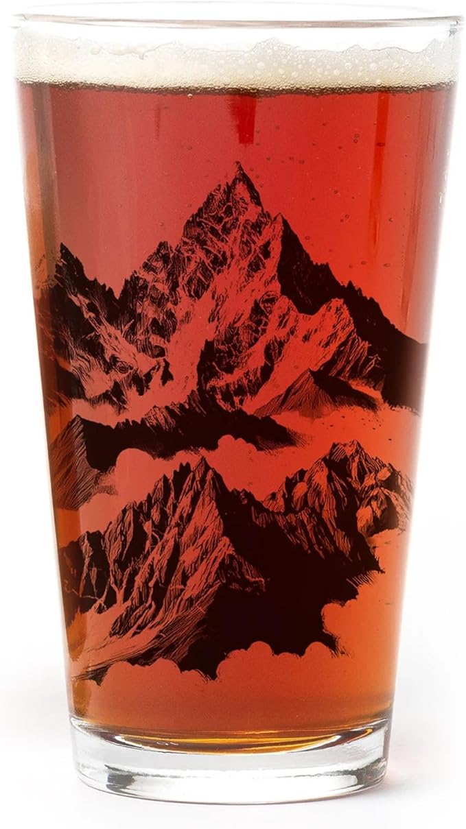 Mountain Peaks Pint Glass by Black Lantern – 16oz Beer Glass for Nature & Craft Brew Lovers | Premium Outdoor-Themed Drinkware