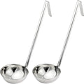 Fit Meal Prep Stainless Steel Soup Ladle - One-Piece Sauce Spatula with Hook Handles, Commercial Grade Serving Spoon, Kitchen Tool for Restaurant or Home Cooking, 14.75” Long - [Pack of 2] 12 Oz