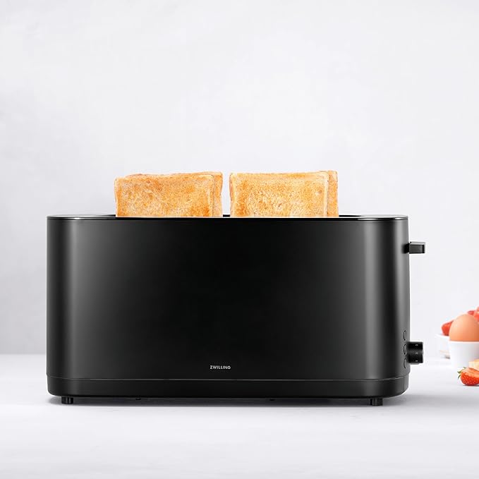 ZWILLING Enfinigy, 4-Slice Long Slot Toaster, Extra Wide 1.5" Slots for Bagels and Toast, Black