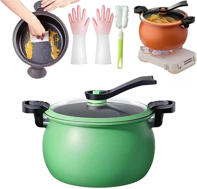 Multifunctional Large Capacity Non-stick Pressure Cooker, 8QT Micro Pressure Cooker, Family-Size Fast Cooking Pot with Anti-Scalding Handle & Visual Glass Lid for Family Meals, Soups, Stews (Green)