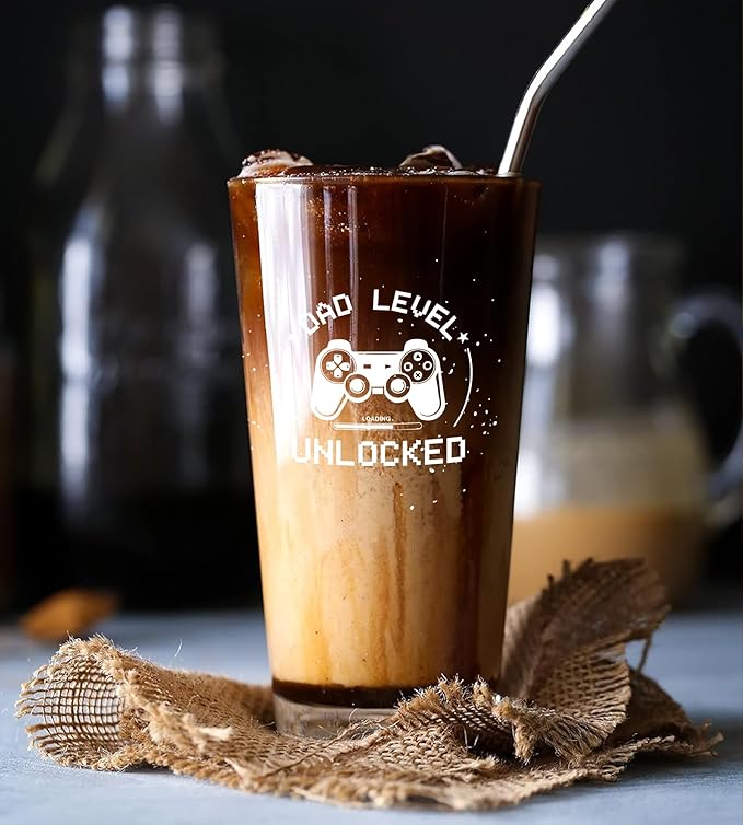 Christmas Gifts for New Dad, Daddy Birthday Gift for Father to Be, Christmas gift for New Dada Soon to Be Father Stepdad Bonusdad, Dad Level Unlocked Beer Glass