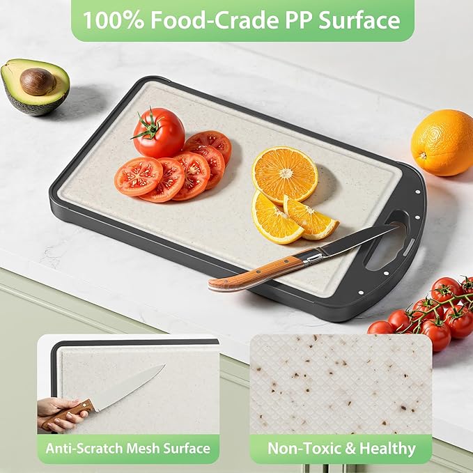 Titanium Cutting Board for Kitchen, Versatile for Cutting Board with juice groove, Pure Titanium and Wheat Straw PP Large Board, Food Grade, Easy to Clean Size 15.3”×10”