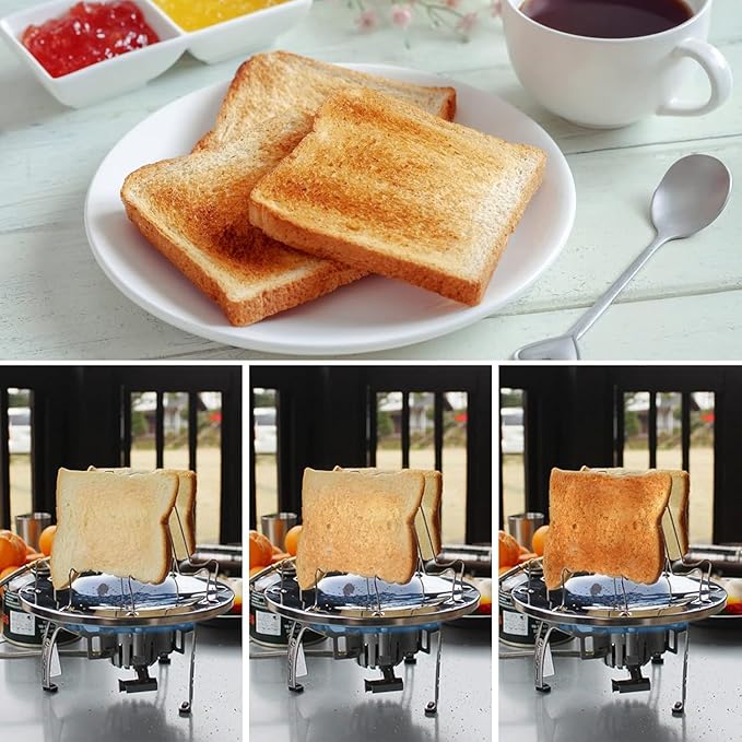 Portable Camping Toasters 4 Slice - Stainless Steel Folding Camp Stove Toaster with Clip Handle - Perfect for Outdoor Hiking, Picnic and RV Trips