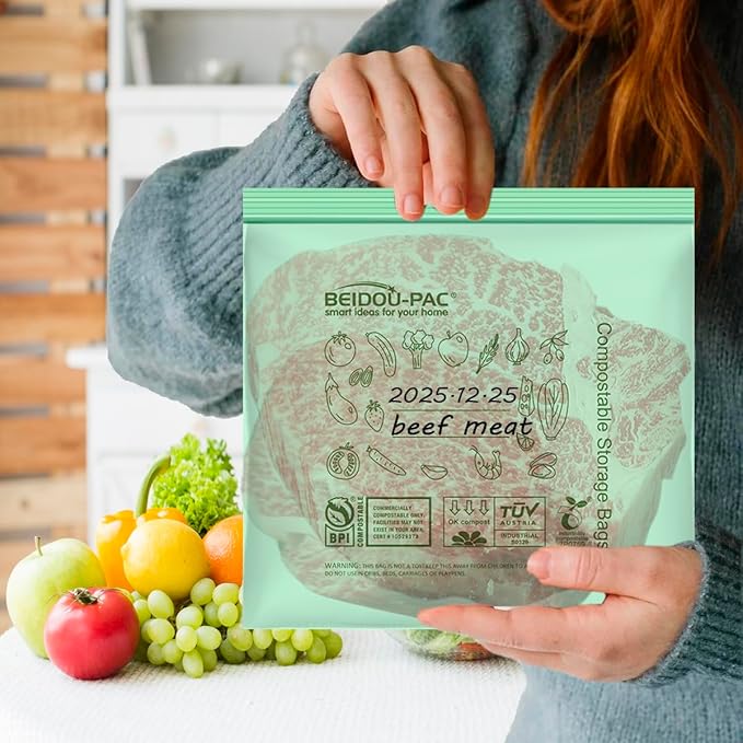 Compostable Gallon Food Storage Freezer Bags, 150 Count | 2 Mil | 10.5" * 10.7", Freshness Easy Open Biodegradable Eco-Friendly Reclosable Compost Zippper Bags